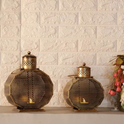 Craftpreneurs India Brown Brass Finish Table Tea Light Holder Set of 2